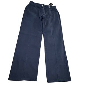 Flamingals Womens Seam Front Straight Leg Pant Navy Double Button Size Large NWT